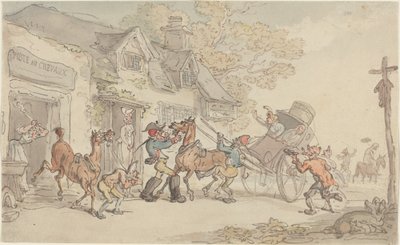 Cambiando caballos en una casa de postas en Francia de Thomas Rowlandson