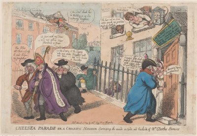 Desfile en Chelsea o un Miembro Croando Inspeccionando el Interior, Exterior y Parte Trasera, 4 de marzo de 1809 de Thomas Rowlandson
