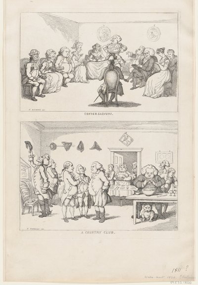 Conversación, y Un Club de Campo, 1806-11 de Thomas Rowlandson