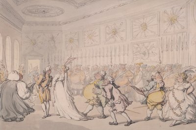 Cortesanos pasando por la Cámara de Guardia, Palacio de St James, Londres, c. 1808 de Thomas Rowlandson