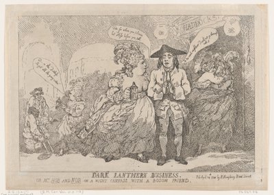 Negocio de Linterna Oscura, o, Sra. Hob y Nob en una Lona Nocturna con un Amigo Íntimo, 24 de abril de 1784 de Thomas Rowlandson