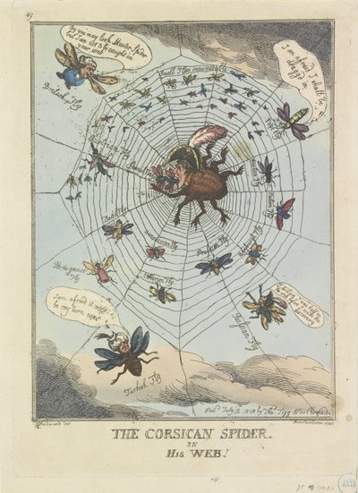 La araña de Córcega en su telaraña, 1808 ¡La araña de Córcega, en su telaraña! (título en el objeto) de Thomas Rowlandson