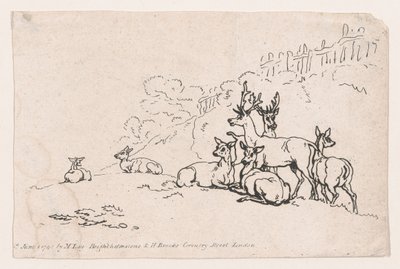 Ciervo de la Placa 3, Outlines of Figures, Landscapes and Cattle...for the Use of Learners, June 1, 1790 de Thomas Rowlandson