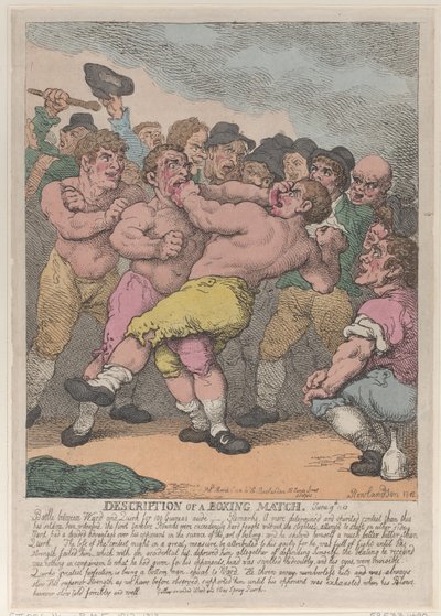 Descripción de una Pelea de Boxeo entre Ward y Quirk por 100 Guineas cada uno, 1 de marzo de 1812 de Thomas Rowlandson