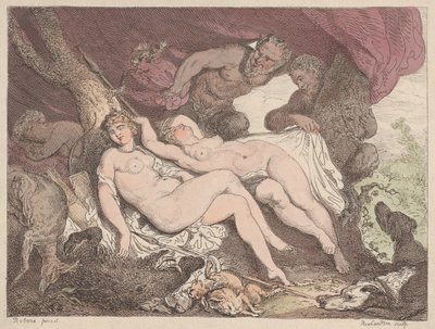 Diana y sus ninfas espiadas por sátiros de Thomas Rowlandson