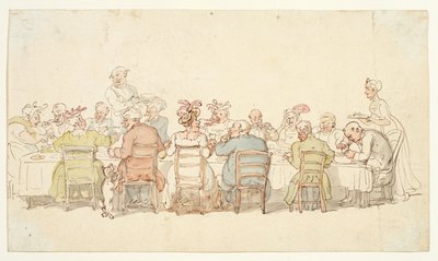 Cena,siglo XIX (grafito, pluma y tinta marrón, acuarela sobre papel de estraza) de Thomas Rowlandson