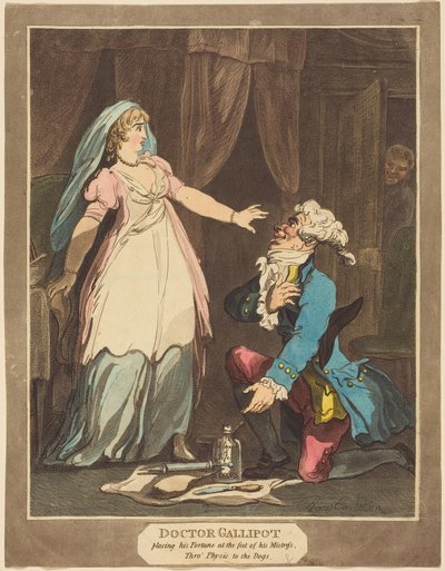 El doctor Gallipot deposita su fortuna a los pies de su amada de Thomas Rowlandson