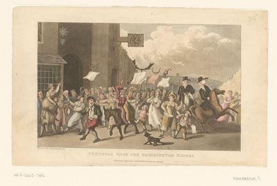 El Doctor Syntax participa en un charivari montado en su caballo de Thomas Rowlandson