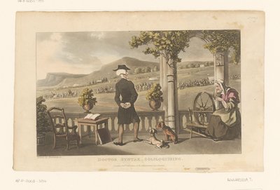 El Doctor Syntax observa fijamente un desfile en el paisaje de Thomas Rowlandson