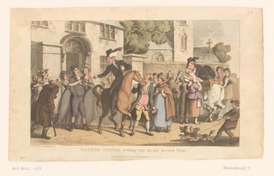 El doctor Syntax sale del pueblo a lomos de su caballo de Thomas Rowlandson