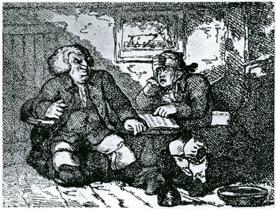 El Dr. Johnson y James Boswell recuperándose de una resaca después de una noche en la ciudad de Thomas Rowlandson