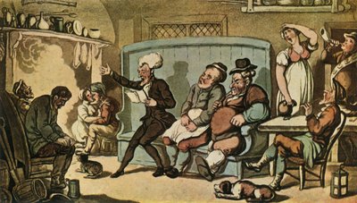 Dr. Syntax Leyendo su Tour en la Cocina de la Vaca Dun, c1815, 1943 de Thomas Rowlandson
