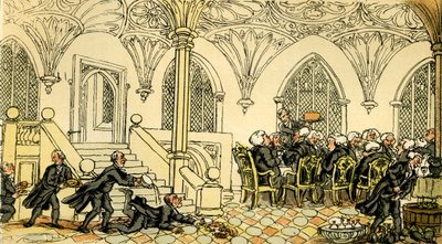 El Dr. Syntax entretenido en la universidad de Thomas Rowlandson