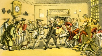 El Dr. Syntax presente en una pelea en la cafetería de Thomas Rowlandson