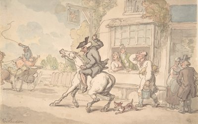 El Dr. Syntax con un caballo terco frente a una posada, siglo XVIII-XIX de Thomas Rowlandson