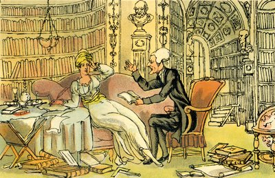Dr. Syntax con una belleza de medias azules de Thomas Rowlandson