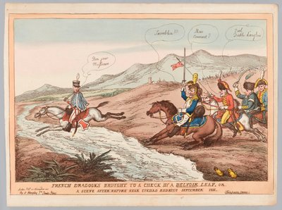 Modales ingleses y prudencia francesa o Dragones franceses detenidos por el salto de Belvoir septiembre 1811 de Thomas Rowlandson