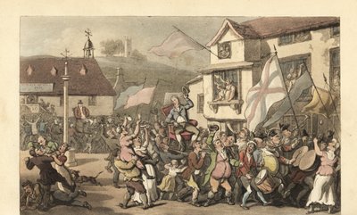 Caballero inglés llevado en una silla de manos para una elección de Thomas Rowlandson