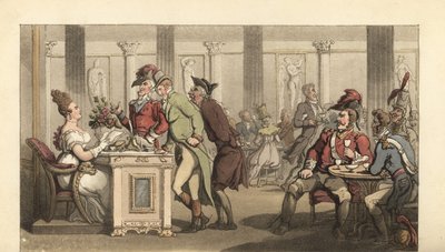 Caballero inglés coqueteando con la Bella Limonadiera en un café en París de Thomas Rowlandson