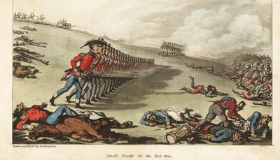 Ensign Johnny Newcome participando en su primera acción, la carga contra el ejército francés en la Batalla de Salamanca de Thomas Rowlandson