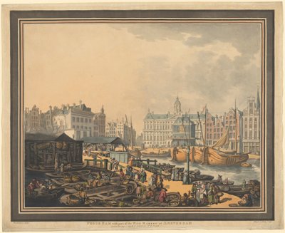 Feyge Dam, con parte del mercado de pescado en Ámsterdam de Thomas Rowlandson