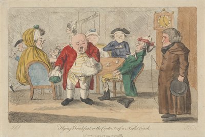 «Desayuno volador», o lo que se encuentra en un autocar nocturno de Thomas Rowlandson