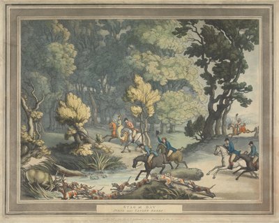 Caza del zorro [serie de cuatro]:  2.  Ciervo acorralado. / Escena cerca de Taplow, Berks de Thomas Rowlandson
