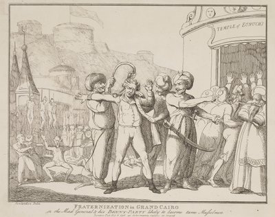 «Fraternización en el Gran Cairo» o «El general loco y su alegre pandilla», que probablemente se convertirán en musulmanes dóciles de Thomas Rowlandson