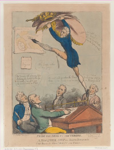 Del escritorio al trono, un nuevo paso rápido de Joseph Bonaparte el Bajo por M..., 18 de agosto de 1808 de Thomas Rowlandson