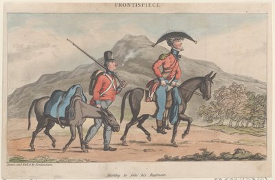 Portada: Comenzando a unirse a su regimiento, de Las Aventuras Militares de Johnny Newco..., 1815 de Thomas Rowlandson