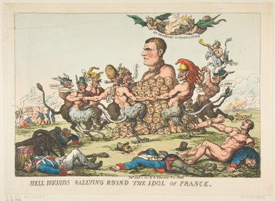 Perros del Infierno Reuniéndose Alrededor del Ídolo de Francia, 8 de Abril de 1815 de Thomas Rowlandson