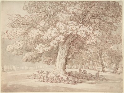 Manada de ciervos bajo un roble de Thomas Rowlandson