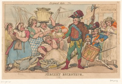 Duque de Orleans entre las pescaderas, 1789 Sargento Reclutador (título sobre objeto) de Thomas Rowlandson