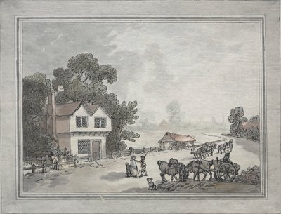 Caballos y carros en una carretera rural de Thomas Rowlandson