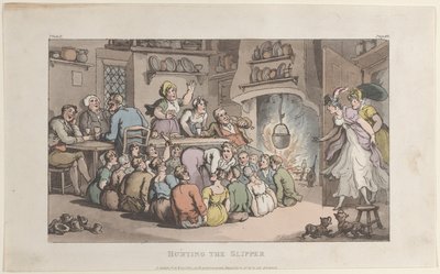 Cazando la zapatilla, de El vicario de Wakefield, 1 de mayo de 1817 de Thomas Rowlandson