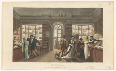 Interior de una biblioteca de préstamo de Thomas Rowlandson