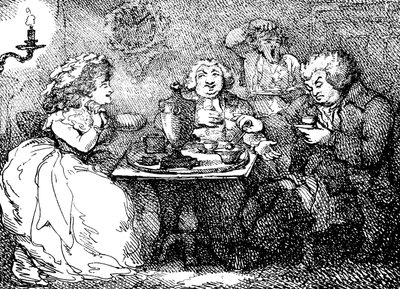 James Boswell, su esposa y el Dr. Johnson tomando té en Edimburgo, 1773, 1786 de Thomas Rowlandson