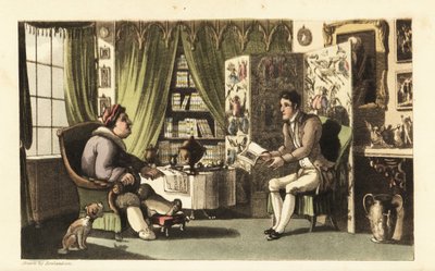 Johnny leyendo a Sir Jeffery Gourmand en su estudio de Thomas Rowlandson