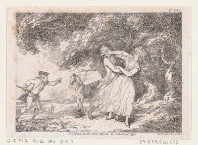 José se apresura a rescatar a Fanny del peligro inminente, de Las aventuras de Joseph Andrew..., 1792 de Thomas Rowlandson