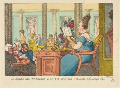 La Belle Limonaudiere en el Café des Mille Colonnes, Palais Royal, París de Thomas Rowlandson