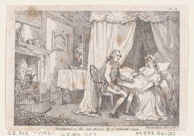 Lady Booby intenta seducir al inmaculado Joseph, de Las aventuras de Joseph Andrew de Thomas Rowlandson
