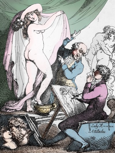 Actitudes de Lady Hamilton, c.1790 (aguafuerte) (foto b/n) de Thomas Rowlandson