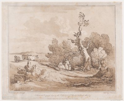 Paisaje con figuras recogiendo leña bajo árboles retorcidos, 21 de mayo de 1789 de Thomas Rowlandson