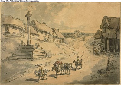 Paisaje con cruz de camino y cabañas de Thomas Rowlandson