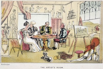 El doctor en un taller de artista - en “Los tres viajes del Doctor Syntax: en busca del pintoresco consuelo y una esposa” de William Combe, ill. Rowlandson de Thomas Rowlandson