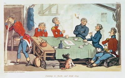 Aprendiendo a fumar y beber grog. 1815 de Thomas Rowlandson