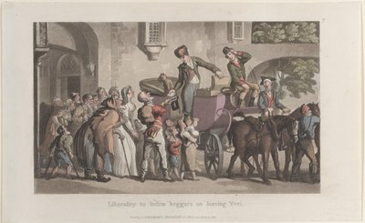 Liberalidad hacia mendigos enfermos al salir de Yrvi, del Journal of Sentimental Travels, 1821 de Thomas Rowlandson
