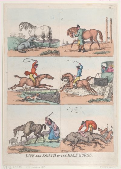 Vida y muerte del caballo de carreras, [25 de septiembre de 1811], reimpresión de Thomas Rowlandson
