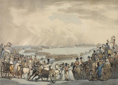 Voluntarios de Caballería Ligera de Londres y Westminster, comandados por el Coronel Herries, revisados por Su Majestad en Wimbledon Common, 5 de julio de 1798 de Thomas Rowlandson