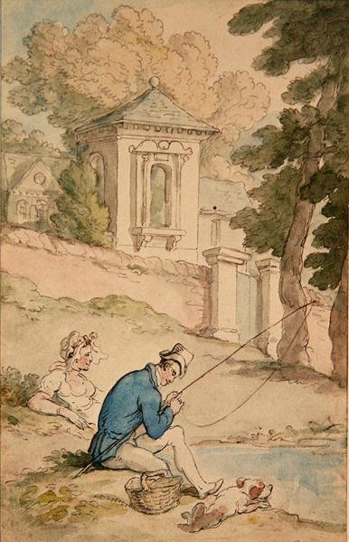 Hombre pescando, c.1780 (pluma y tinta marrón y acuarela sobre papel) de Thomas Rowlandson